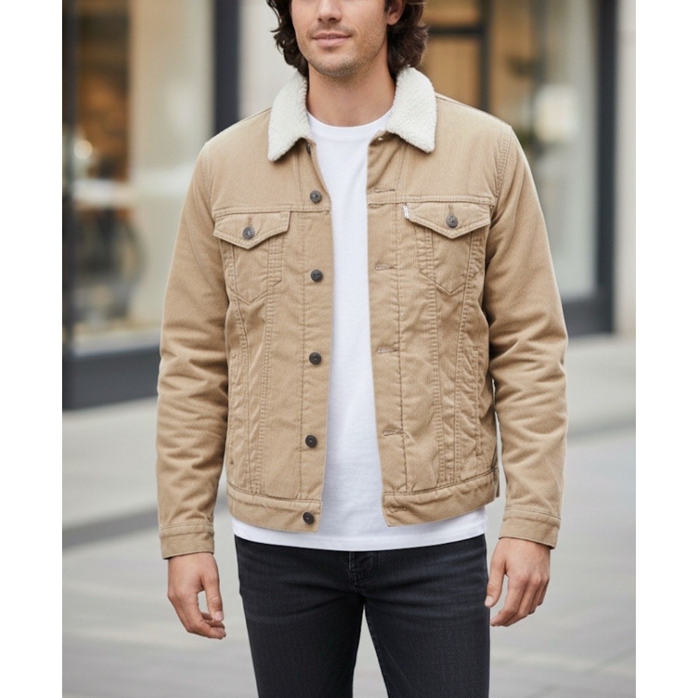 Levi's Trucker Jacket Men's Size Small Tan‎ Corduroy Sherpa Lined Vintage Style